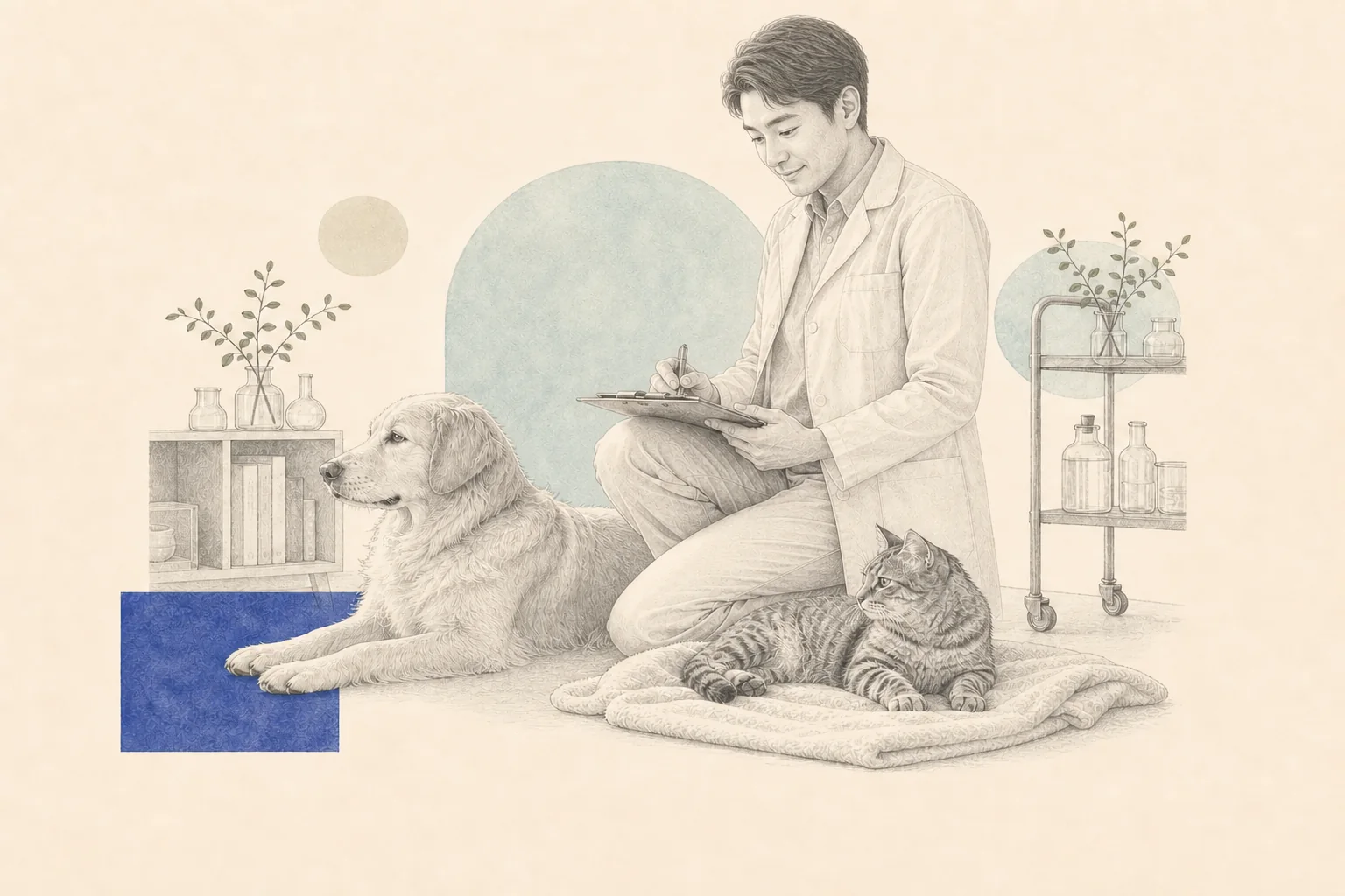 动物健康工作者陪伴犬猫并记录健康信息
